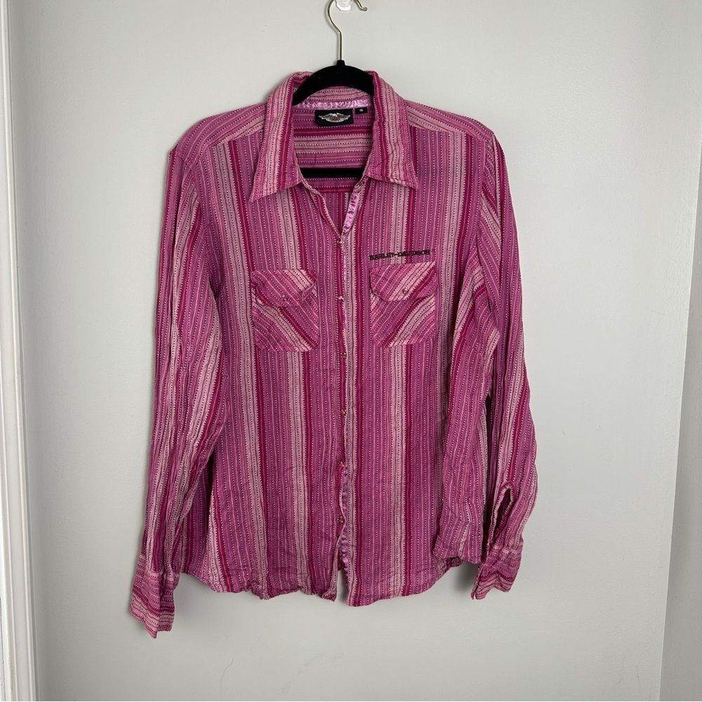 Harley Davidson Long Sleeve Pink Flannel Button Down Up Women’s Size 1W